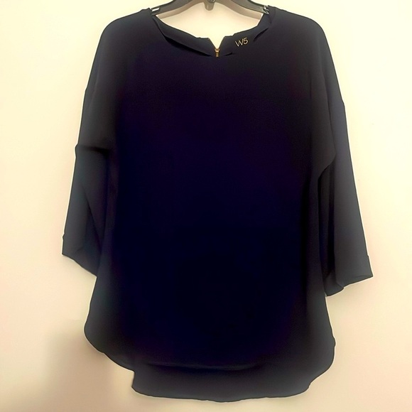 W5 Dark Blue Polyester 3/4 sleeve top Size M​ - Picture 3 of 7